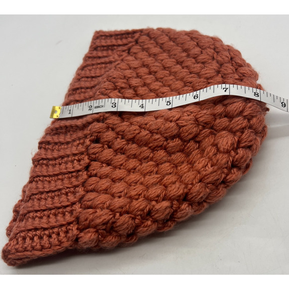 Chunky Knit Crochet Brown Orange Beanie Wide Rim Hat Boho Us 7 Medium - Picture 7 of 7